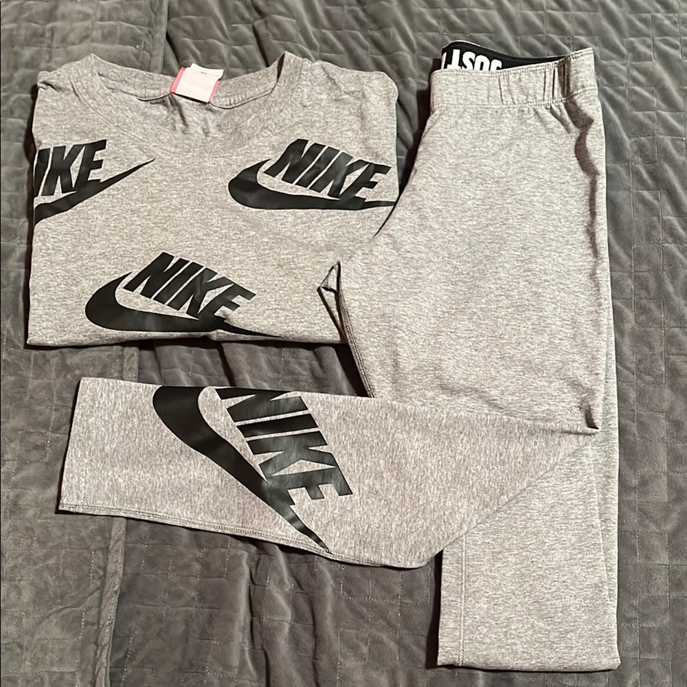 Nike Gray Top and cropped leggings with Black Logo